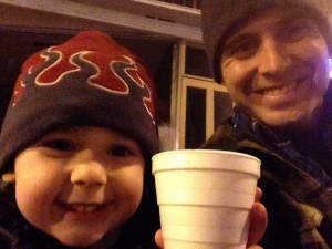 father and son toasting