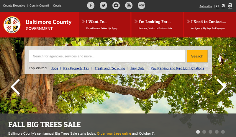 Baltimore County, Maryland website screenshot best government websites