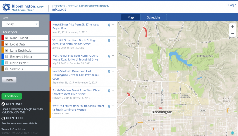 gcreenshot inRoads Bloomington, Indiana government civic technology