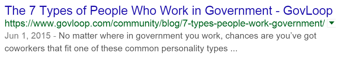 Screenshot of how a blog title looks in Google search.