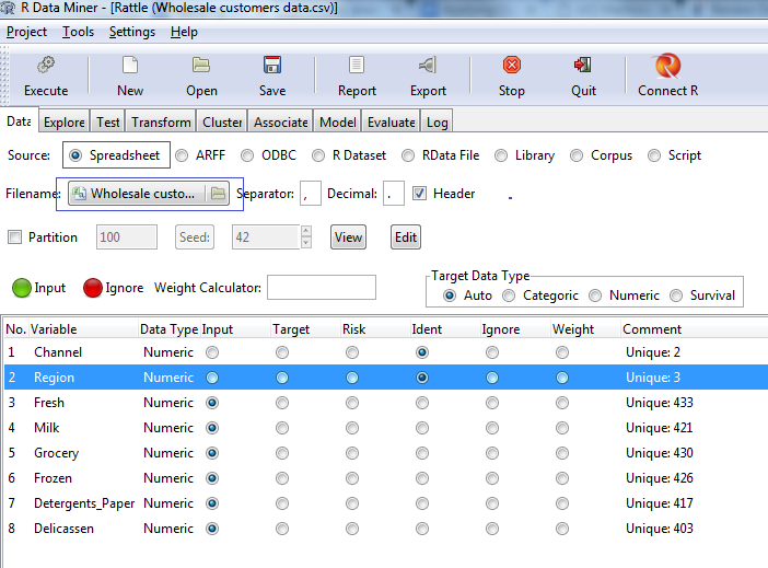 Variable select in Rattle