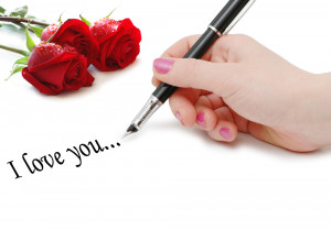 "I love you" message with roses and hand