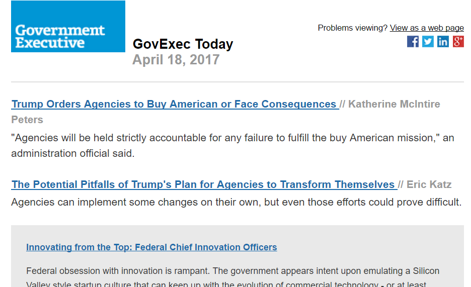 screenshot of GovExec Today newsletter