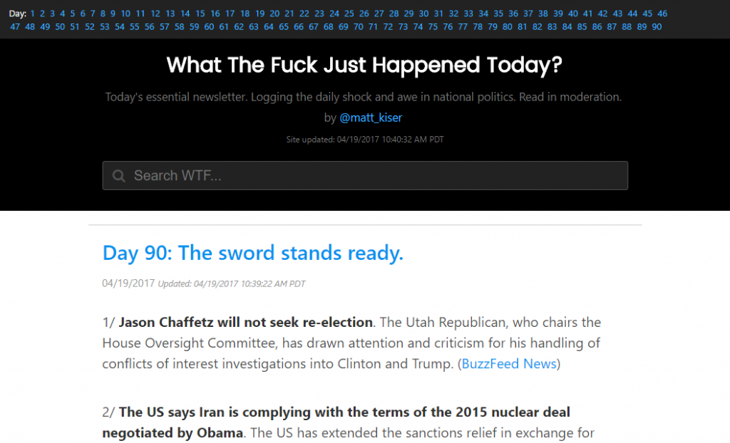 screenshot of whatthefuckjusthappenedtoday.com website