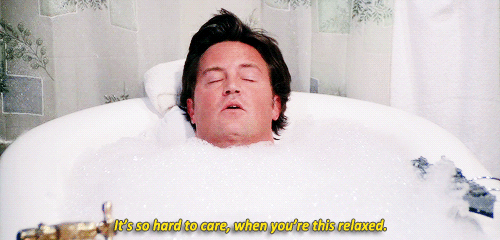animated image of a man taking a bubble bath saying It's so hard to care when you're this relaxed