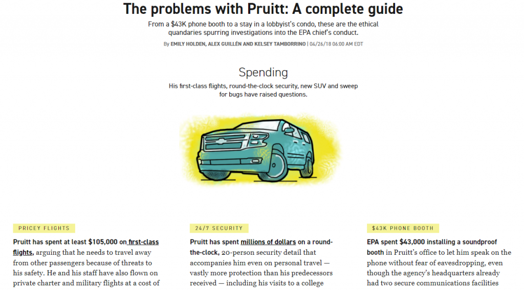screenshot from Politico's complete guide to the problems with Scott Pruitt