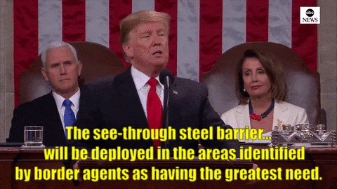 At the 2019 State of the Union, Trump saying "The see-through steel barrier...will be deployed in the areas identified by border agents as having the greatest need.