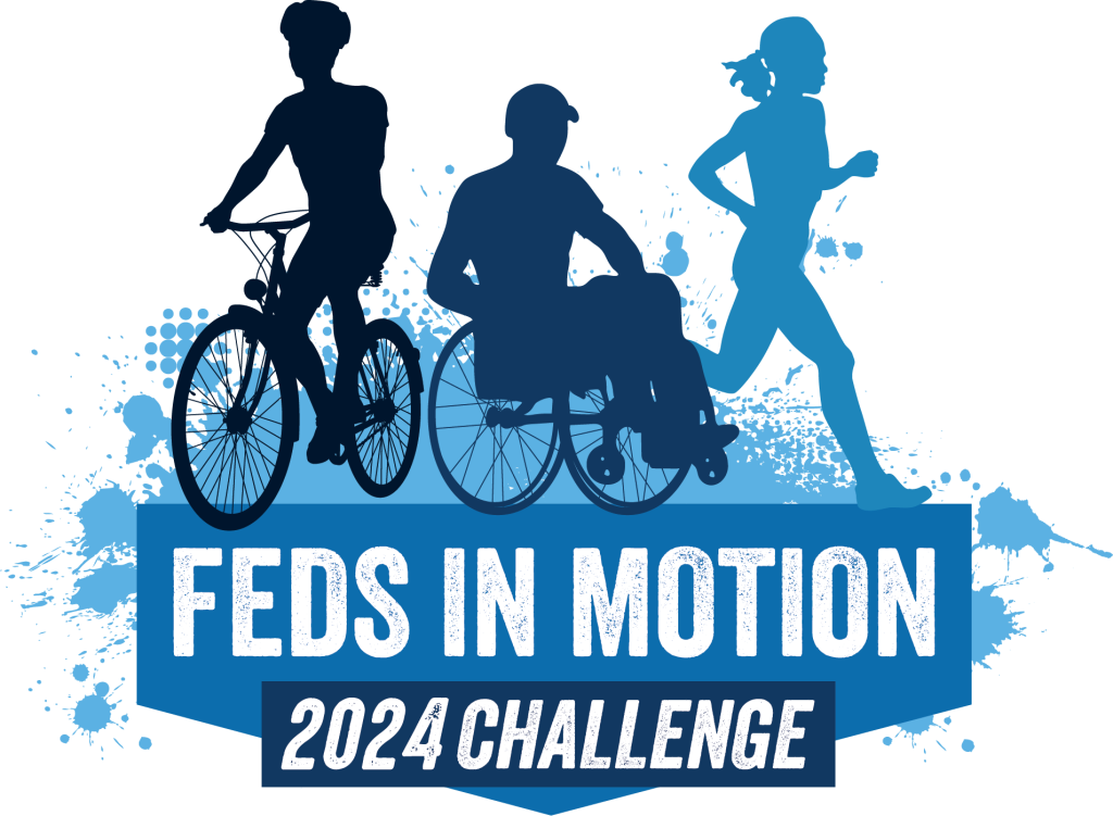FEEA Feds in Motion 2024 logo featuring a runner, a person on a bicycle and a person in a wheelchair.