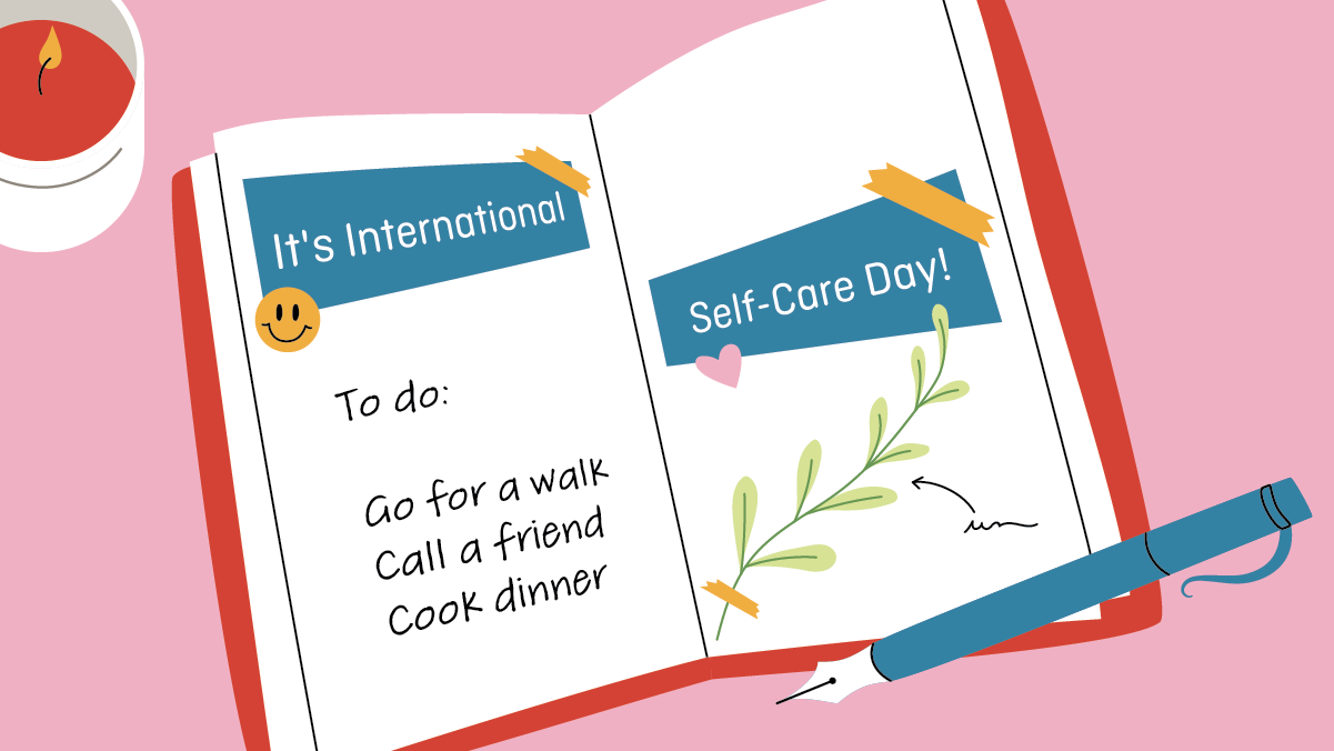 A book open to self-care tips