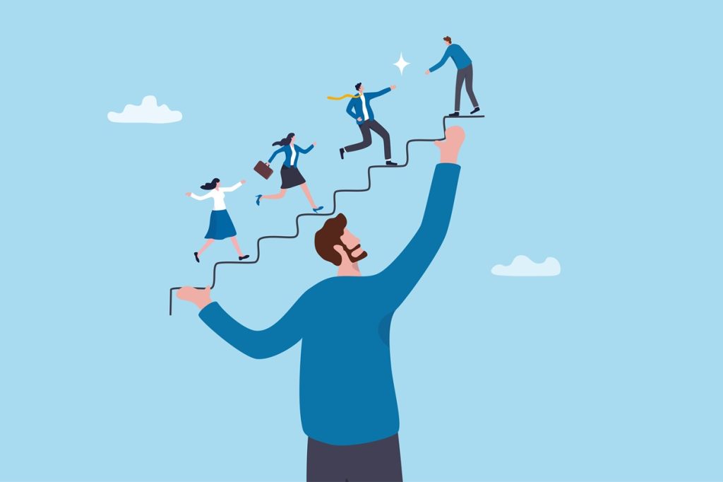 Illustration of team leader supporting employees.