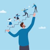 Illustration of team leader supporting employees.