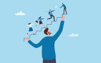 Illustration of team leader supporting employees.